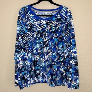 Coolibar Womens 3X UPF 50+ Sun Protection Long Sleeve Blue Abstract Outdoor‎
